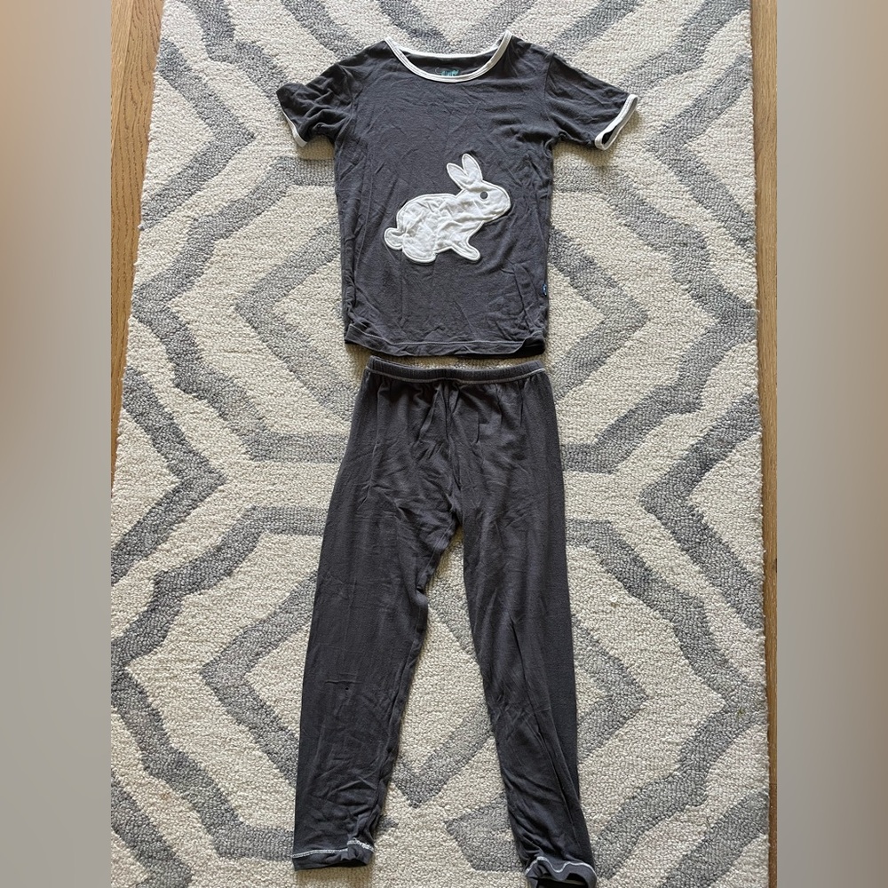 Kickee Pants Short Sleeve Easter Appliqué Bunny Pajama Set 6 Years $40 New